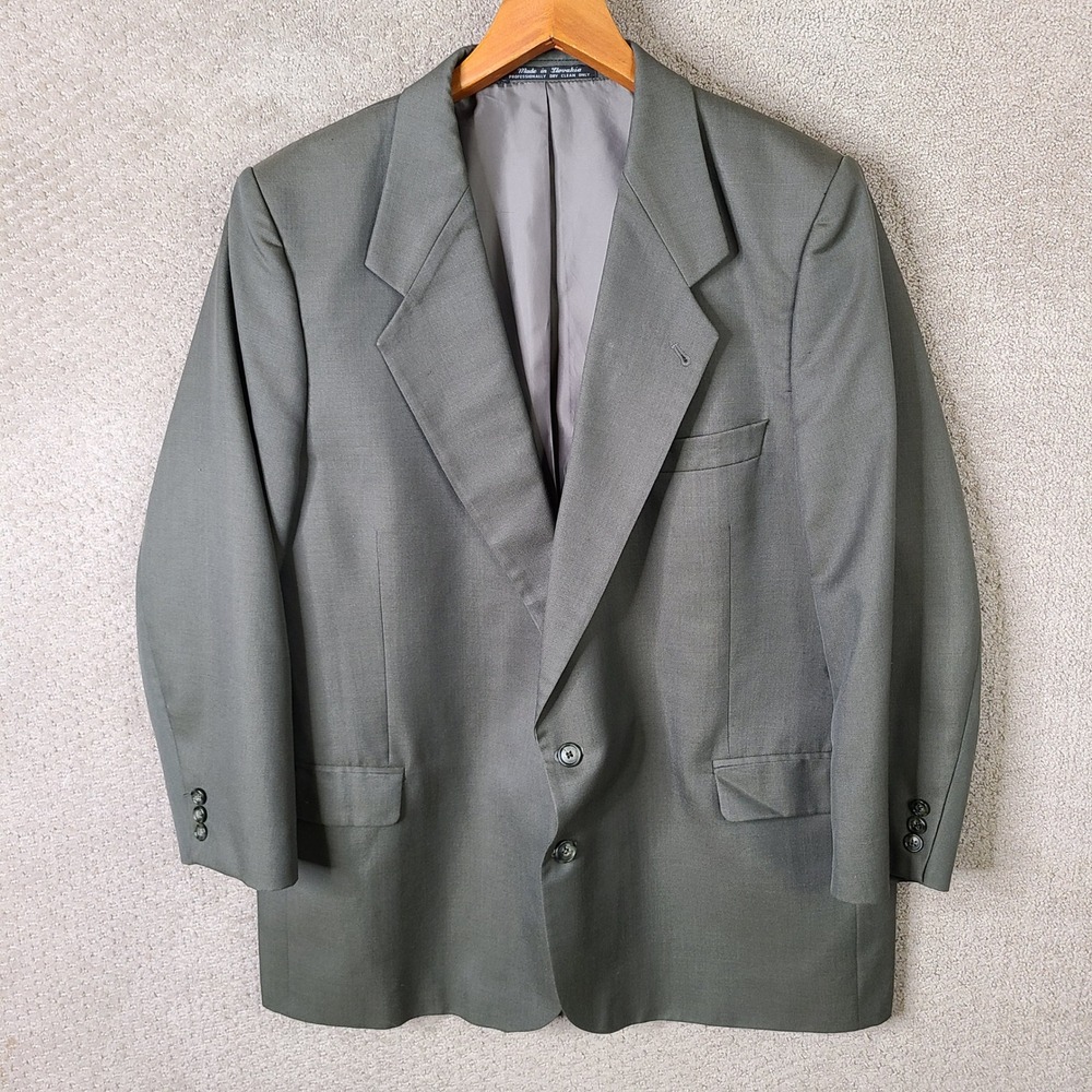 Brigadier Jacket Mens 44R Green Blazer Two Button Wool Blend Suit Coat